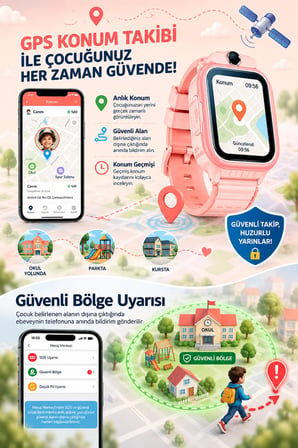 4G Akıllı Çocuk Saati  Sim Kartlı GPS Rota Takipli Kameralı Görüntülü Konuşmalı SOS 800mAh