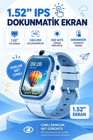 4G Akıllı Çocuk Saati  Sim Kartlı GPS Rota Takipli Kameralı Görüntülü Konuşmalı SOS 800mAh