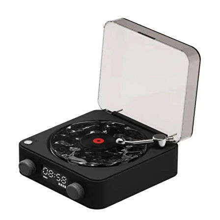 Retro Tasarımlı Mini Plak Çalar Bluetooth Hoparlör - LED Işıklı, Şarjlı, Taşınabilir, BT-SD-AUX