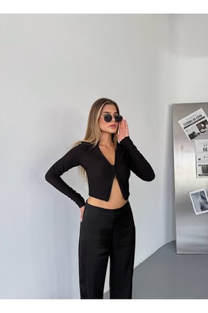 Ottoman Kumaş Polo Yaka Fermuarlı Crop