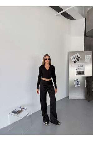 Ottoman Kumaş Polo Yaka Fermuarlı Crop