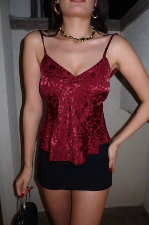 Leopar Desenli Saten Askılı Bluz