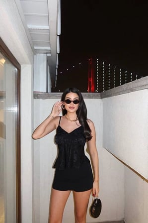 Leopar Desenli Saten Askılı Bluz