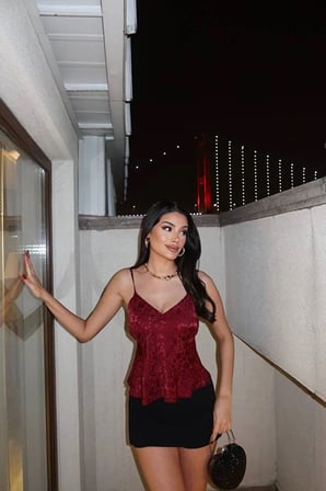 Leopar Desenli Saten Askılı Bluz