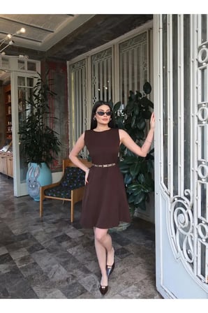 Double Kumaş Kemerli Elbise