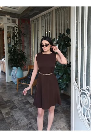 Double Kumaş Kemerli Elbise