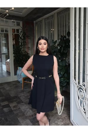 Double Kumaş Kemerli Elbise