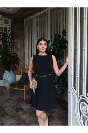 Double Kumaş Kemerli Elbise