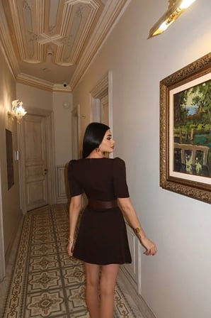 Double Kumaş Prenses Kol Kemerli Elbise