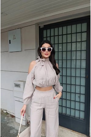 Tensel Kumaş Kol Dekolteli Crop
