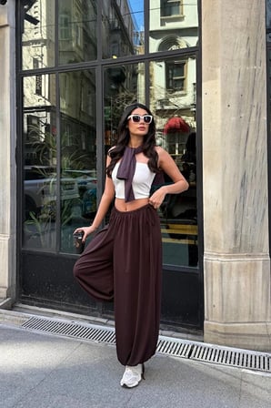 Sandy Kumaş Bağcıklı Şalvar