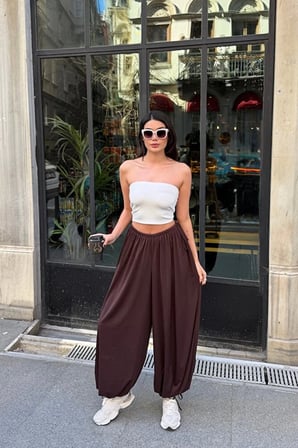 Sandy Kumaş Bağcıklı Şalvar
