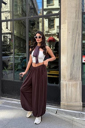 Sandy Kumaş Bağcıklı Şalvar