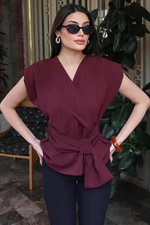 linda kumaş kruvaze yaka bluz