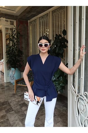 linda kumaş kruvaze yaka bluz