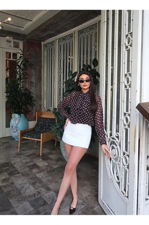 Şifon Kumaş Puantiyeli Astarlı Bluz