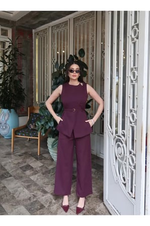 Double Kumaş Astarlı Yelekli Takım Şık Cool