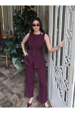 Double Kumaş Astarlı Yelekli Takım Şık Cool