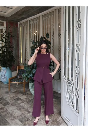 Double Kumaş Astarlı Yelekli Takım Şık Cool