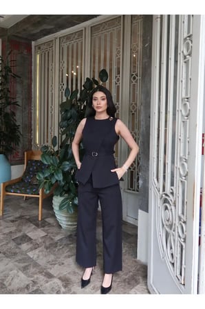 Double Kumaş Astarlı Yelekli Takım Şık Cool