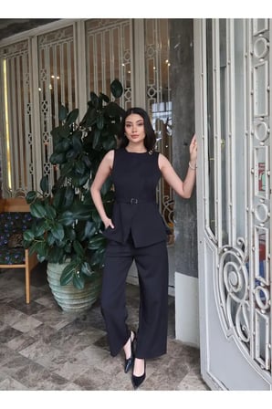 Double Kumaş Astarlı Yelekli Takım Şık Cool