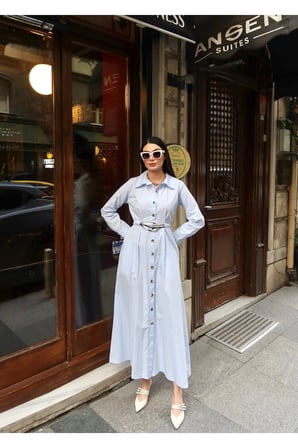 Poplin Kumaş Akseusarlı Elbise — Mavi