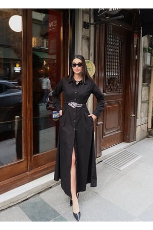 Poplin Kumaş Akseusarlı Elbise — Siyah