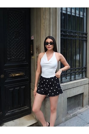 Poplin Kumaş Puantiye Desenli Şort