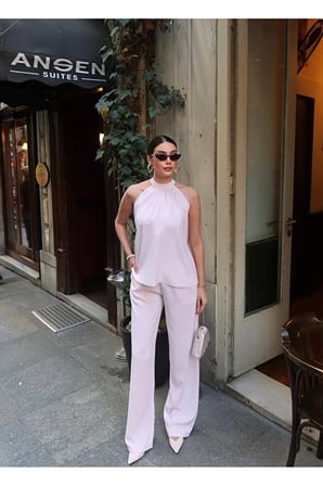 Linda Twil Kumaş Halter Yaka Takım