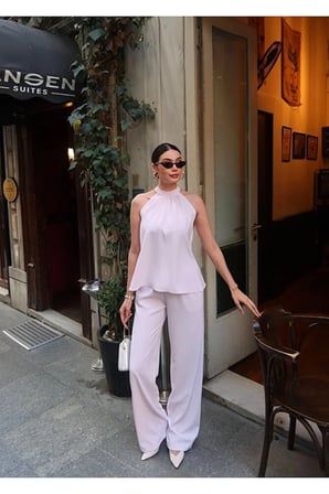 Linda Twil Kumaş Halter Yaka Takım