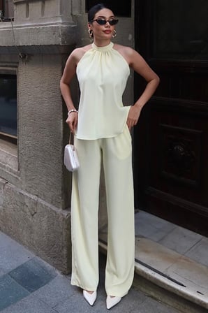 Linda Twil Kumaş Halter Yaka Takım