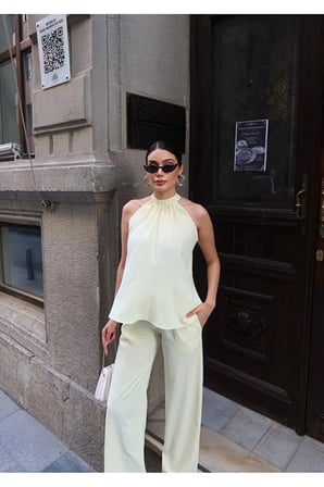Linda Twil Kumaş Halter Yaka Takım