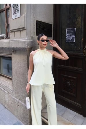 Linda Twil Kumaş Halter Yaka Takım