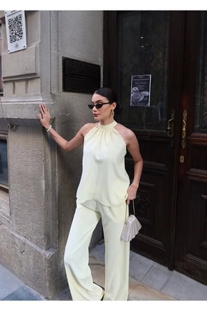 Linda Twil Kumaş Halter Yaka Takım