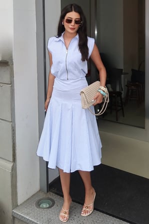 Tricoton Poplin Kumaş Fermuarlı Bluz Etek Takım