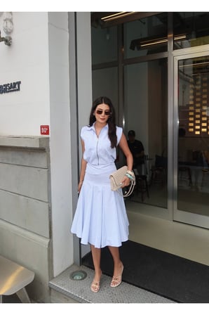 Tricoton Poplin Kumaş Fermuarlı Bluz Etek Takım