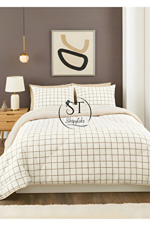 Çift kişilik Krem Kare Welsoft Uyku Seti Çift Taraflı 195x215