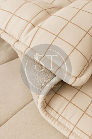 Çift kişilik Krem Kare Welsoft Uyku Seti Çift Taraflı 195x215