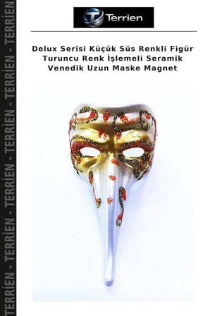 Delux Serisi Küçük Süs Renkli Figür Turuncu Renk İşlemeli Seramik Venedik Uzun Maske Magnet