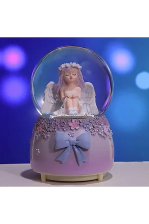 Renkli Melek Orta Boy Işıklı Müzikli Kar Küresi Ve Lotus Çiçeği Kolye