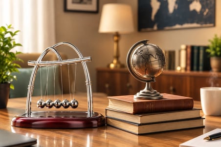 Dekoratif Newton Denge Topları & Dünya Küresi Biblo – Şık Masaüstü Ofis ve Ev Dekoru
