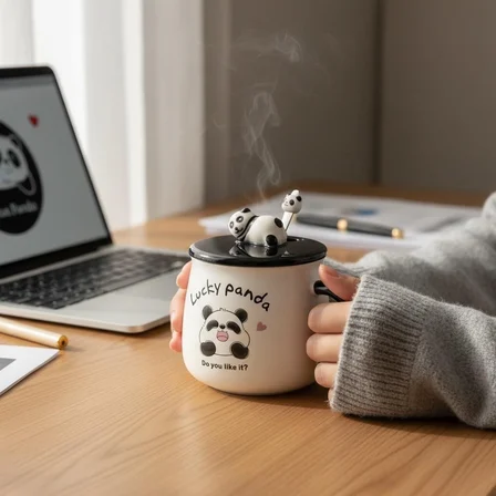 3D Kabartmalı 400ml Sevimli Panda Kupa Bardak