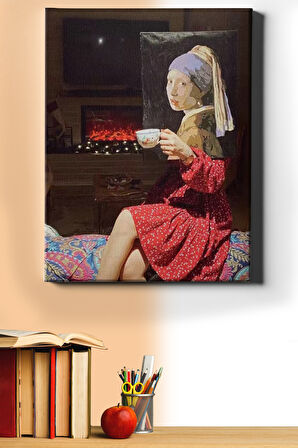 Sayılarla Boyama Seti Kasnaklı Inci Küpeli Kız Kahve Keyfi 60x75 Cm