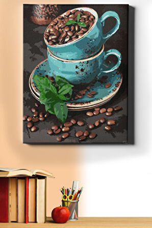 Sayılarla Boyama Seti Kasnaklı Mavi Fincanlar 40x50 Cm
