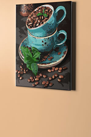Sayılarla Boyama Seti Kasnaklı Mavi Fincanlar 40x50 Cm