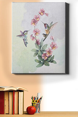 Sayılarla Boyama Seti Çerçeveli Kasnaklı Pembe Çiçek Ve 2 Kuş 50x65 Cm