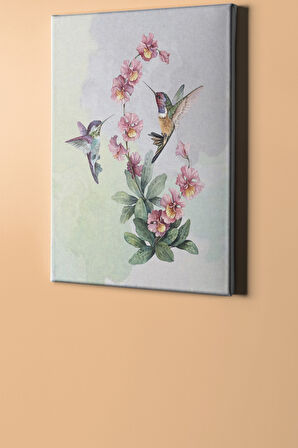 Sayılarla Boyama Seti Çerçeveli Kasnaklı Pembe Çiçek Ve 2 Kuş 60x75 Cm