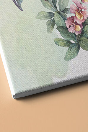 Sayılarla Boyama Seti Çerçeveli Kasnaklı Pembe Çiçek Ve 2 Kuş 60x75 Cm