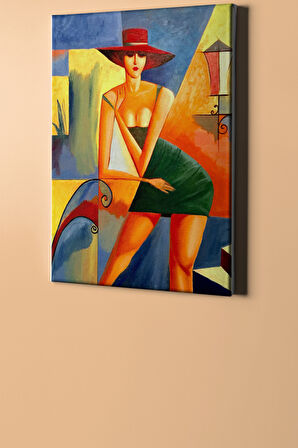 Sayılarla Boyama Seti Çerçeveli Kasnaklı Renkli Sokaktaki Kadın 60x75 Cm