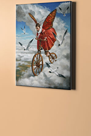 Sayılarla Boyama Seti Çerçeveli Kasnaklı Renkli Bulutların Üzerindeki Kız 40x50 Cm